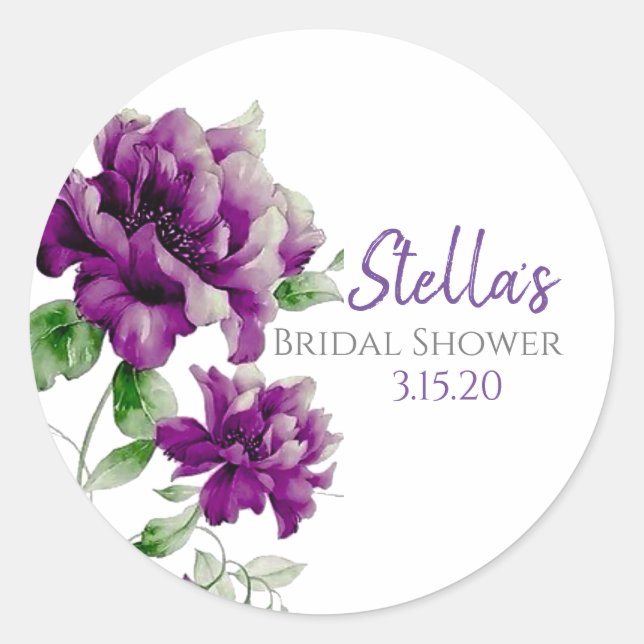 Etiketten für lila florales Brautparty Runder Aufkleber (Vorderseite)