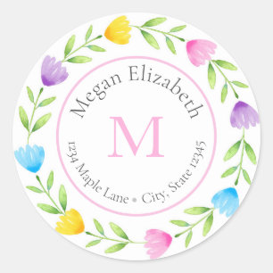 Etiketten für mehrfarbige Blumenkronen Runder Aufkleber