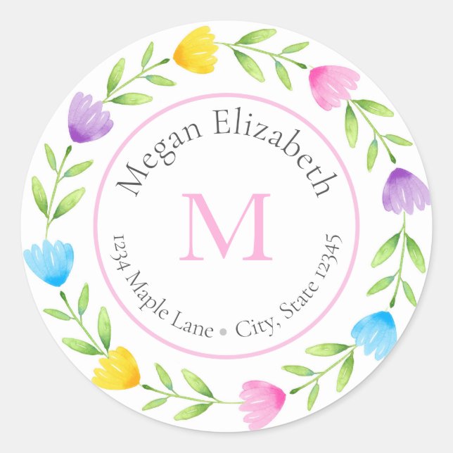 Etiketten für mehrfarbige Blumenkronen Runder Aufkleber (Vorderseite)