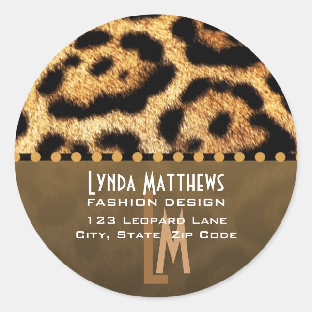 Etiketten für Monogramm-Adressen von Leopard Print Runder Aufkleber (Vorderseite)