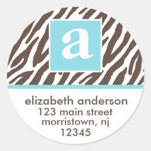 Etiketten für Monogramm und braune Zebra Runder Aufkleber