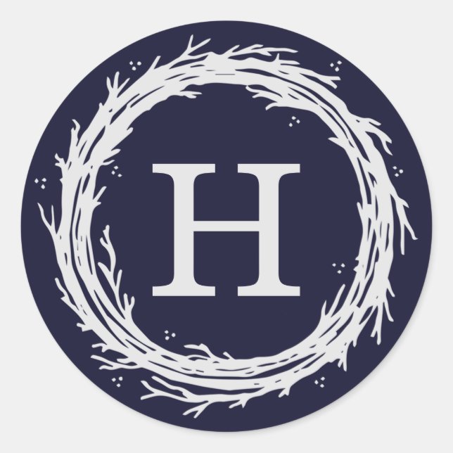 Etiketten für Monogramm-Wreath-Holiday-Aufkleber Runder Aufkleber (Vorderseite)