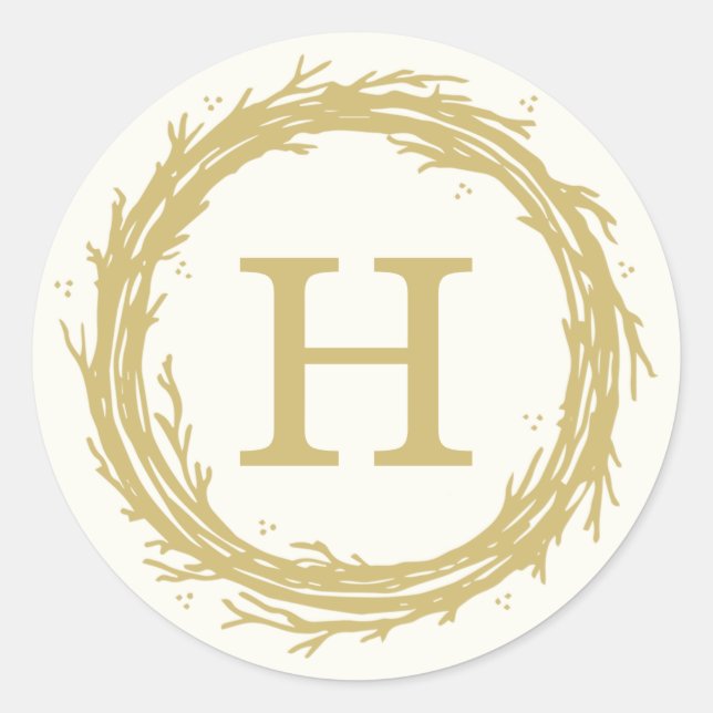 Etiketten für Monogramm-Wreath-Holiday-Aufkleber Runder Aufkleber (Vorderseite)