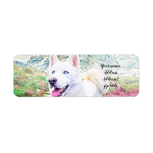 Etiketten mit weißem Husky