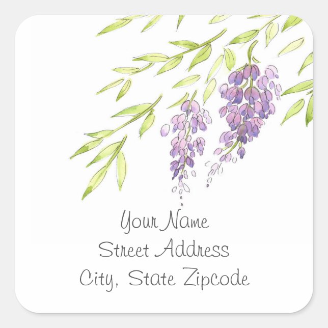 Etiketten "Wasserfarbe und Pen Wisteria" Quadratischer Aufkleber (Vorderseite)