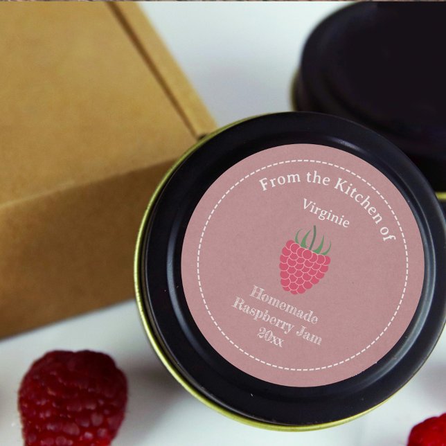 Etikettenaufkleber für Kraft- und Rustikal-Himbeer Runder Aufkleber (Kraft & Rustic Raspberry Jam Label Sticker)