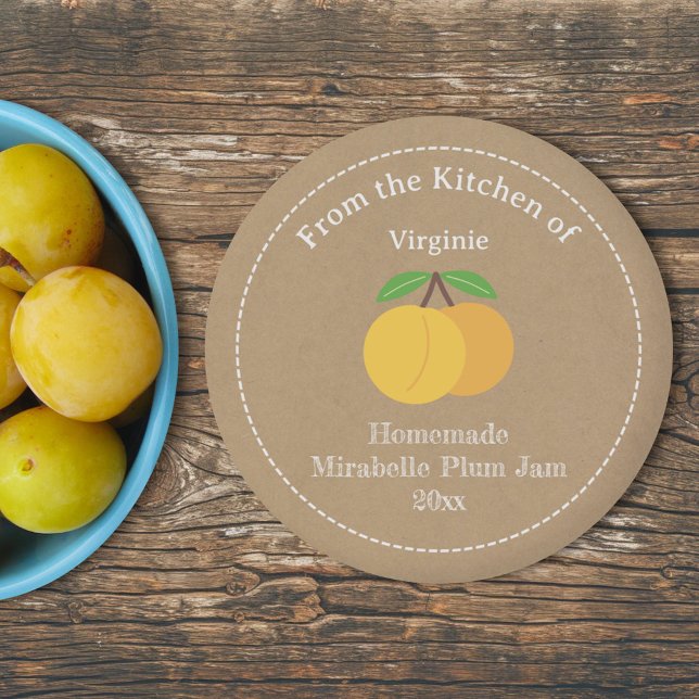 Etikettenaufkleber für Kraft- und Rustikale Mirabe Runder Aufkleber (Kraft & Rustic Mirabelle Plum Jam Label Sticker)