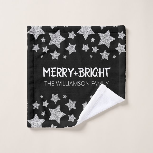 Étincelle étoile Joyeux Noël brillant noir (Gant de toilette)