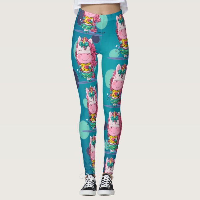Étincelles Unicorn Party Blue Dots Leggings (Devant)