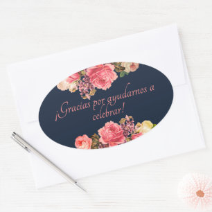 Etiquetas de regalo de Navy y Pink Roses Ovaler Aufkleber