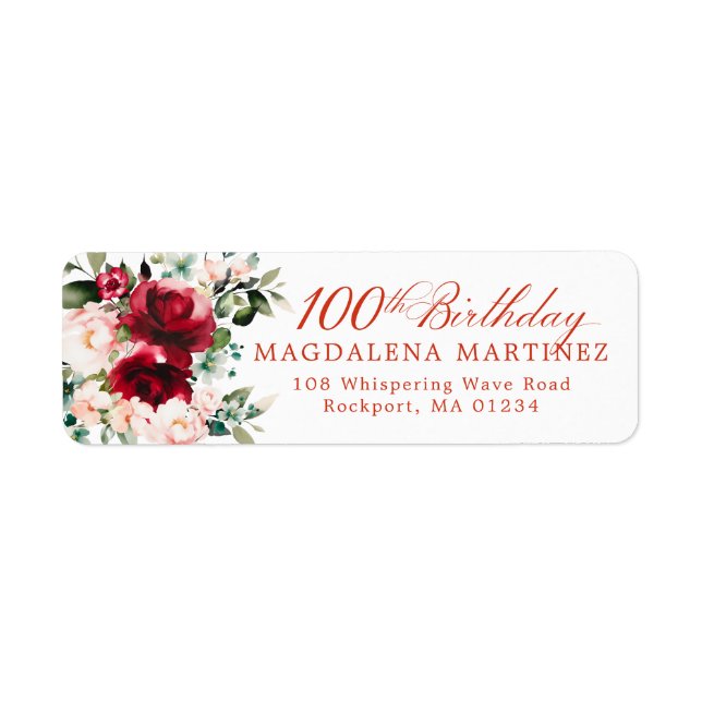 Étiquette 100e Anniversaire Fête Floral Adresse de retour La (Devant)