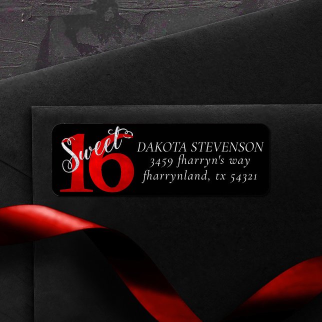 Étiquette 16 ans | Red Faux Parties scintillant Adresse de r (Créateur téléchargé)