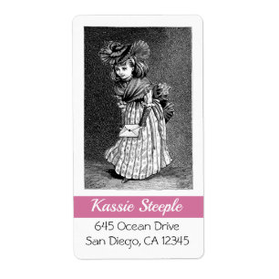 Étiquette 1800s Art Girl tout habillé avec une lettre