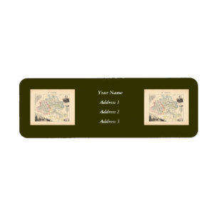 Étiquette 1858 Carte du département d'Ariège, France