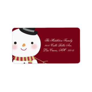 Étiquette 1,25 po x 2,75 po Crimson Red Snowman Adresse post