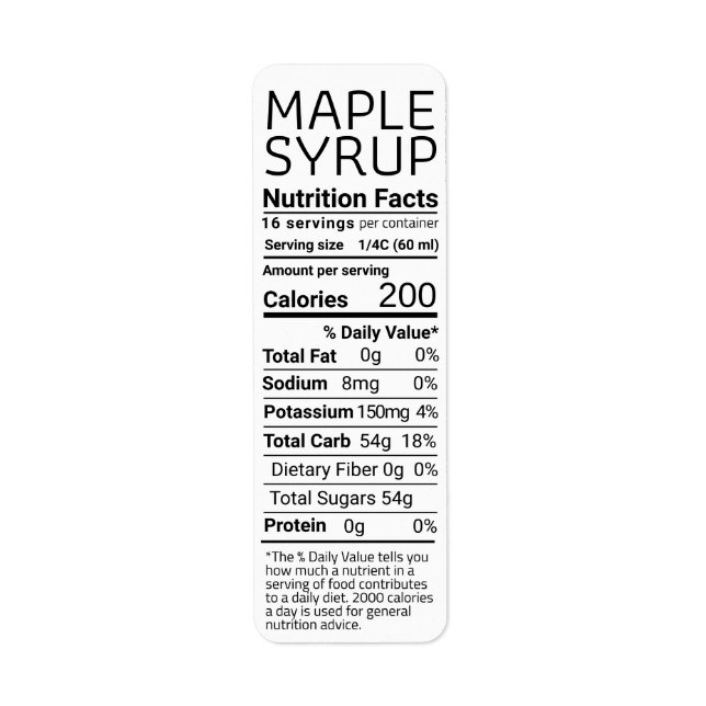 Étiquette 2021 Retour Adresse Sirop d'érable Nutrition Blanc (Devant)