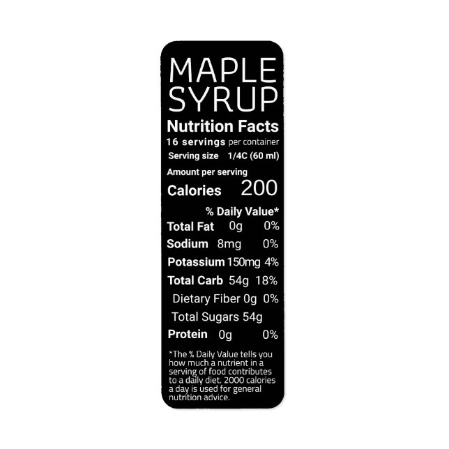 Étiquette 2021 Retour Adresse Sirop d'érable Nutrition Noir (Devant)
