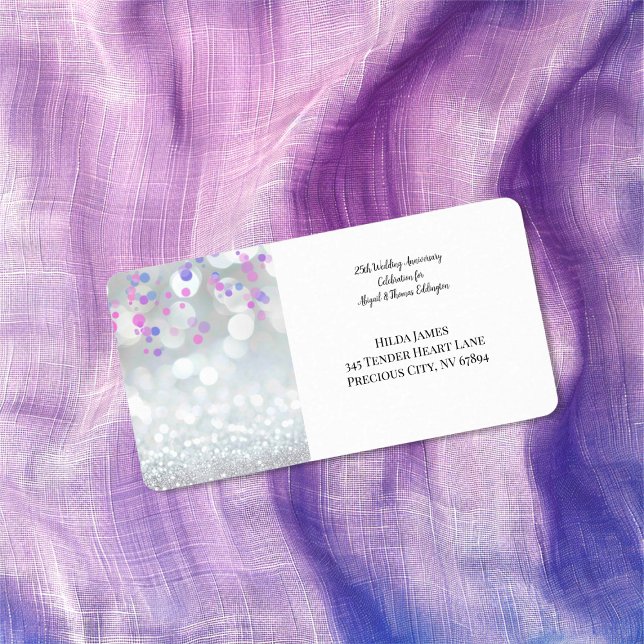 Étiquette 25 Argent Mariage Anniversaire Adresse de retour É (25th Silver Wedding Anniversary (bokeh) return address label)