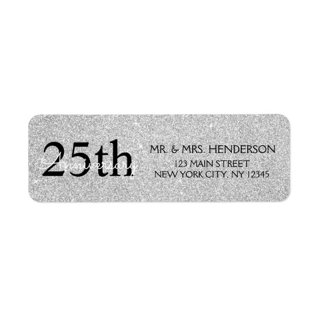 Étiquette 25e anniversaire du Mariage Étincelle noire et or (Devant)