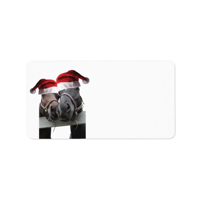 Étiquette 2 Chevaux portant le Père Noël Casquettes pour Noë (Devant)