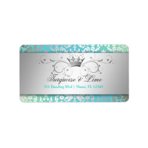 Étiquette 311 Dazzling Damask Turquoise & Lime Black