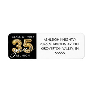 Étiquette 35e classe Reunion Black Gold Balloon Numbers