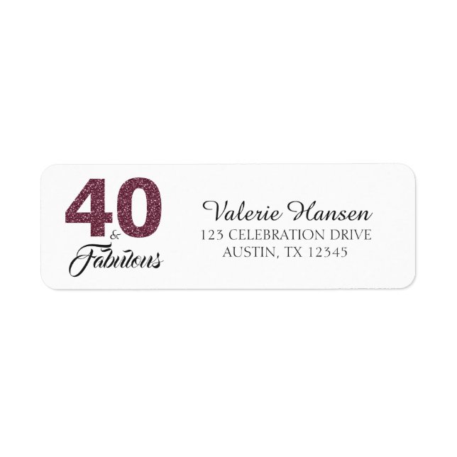 Étiquette 40 et fabuleux 40e Anniversaire Adresse de retour (Devant)