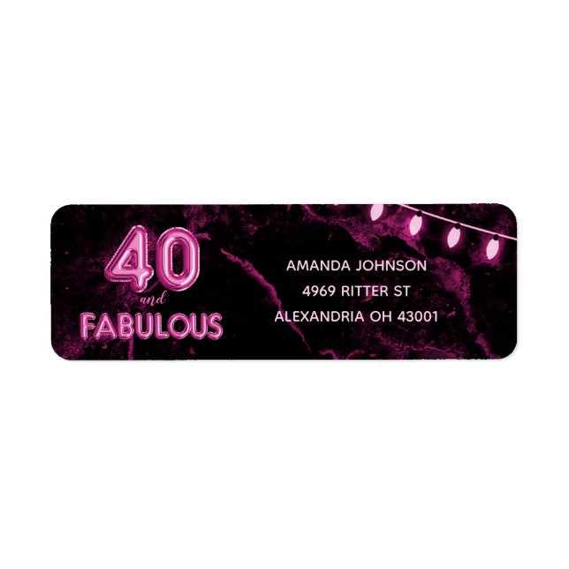 Étiquette 40 et fabuleux rose et noir 40e anniversaire (Devant)