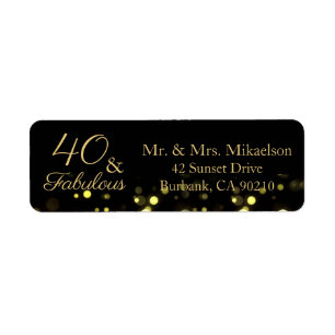 Étiquette 40 et Fabulous Black and Gold Anniversday Adresse