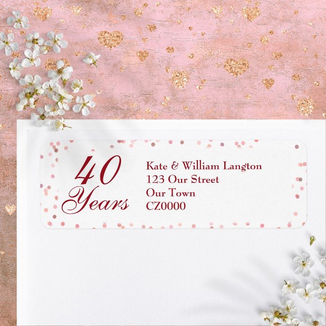 Étiquette 40e anniversaire de mariage Rubis Confetti (40th Wedding Anniversary Ruby Confetti Label)