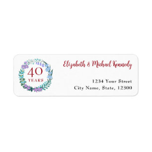 Étiquette 40e Anniversaire Ruby Floral Retour Adresse Étique