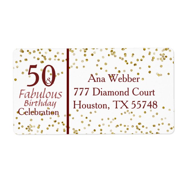 Étiquette 50 et fabuleux anniversaire Bourgogne & Or (Devant)