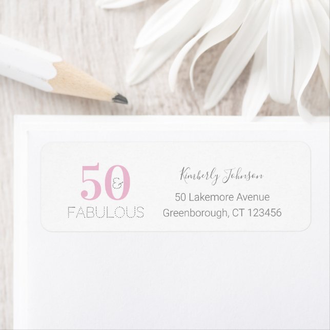 Étiquette 50 et fabuleux anniversaire moderne rose gris rose (En situation)