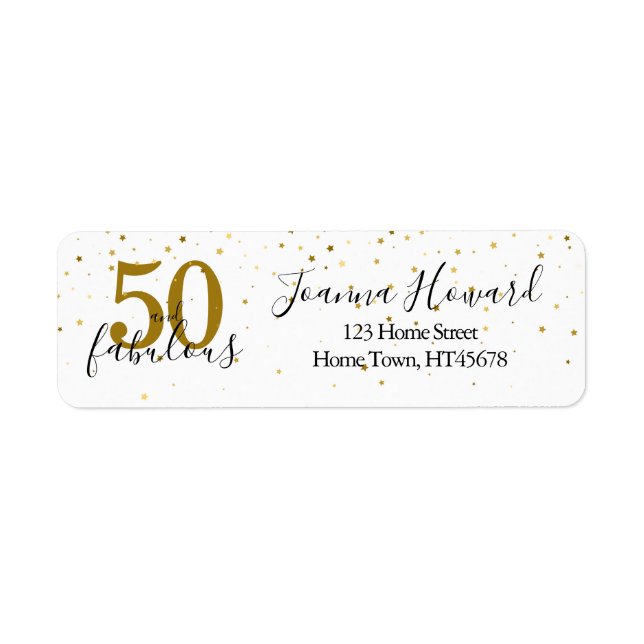 Étiquette 50 et fabuleux Gold Stars Anniversaire Adresse de  (Devant)