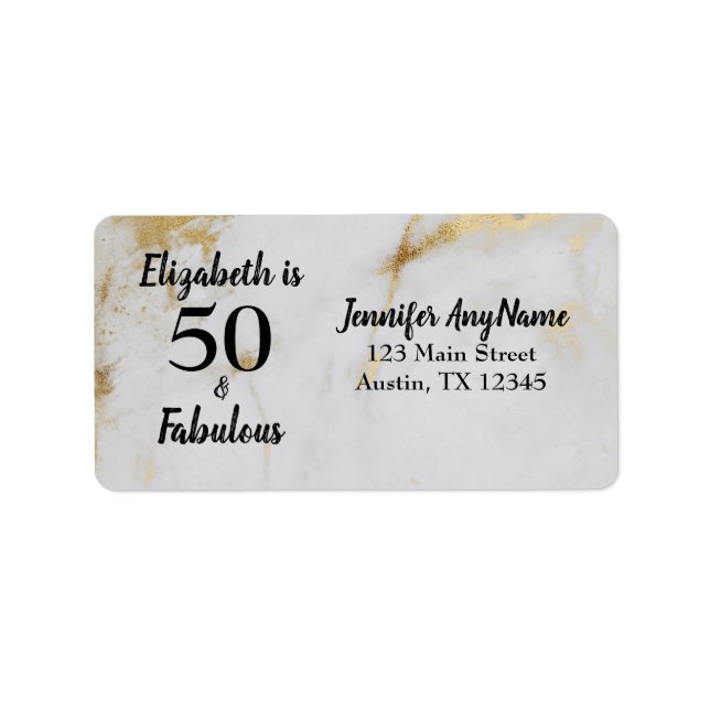 Étiquette 50 et fabuleux marbre gris or avec texte noir (Devant)