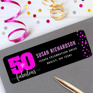 Étiquette 50 et fabuleux points noirs en feuille rose chaude