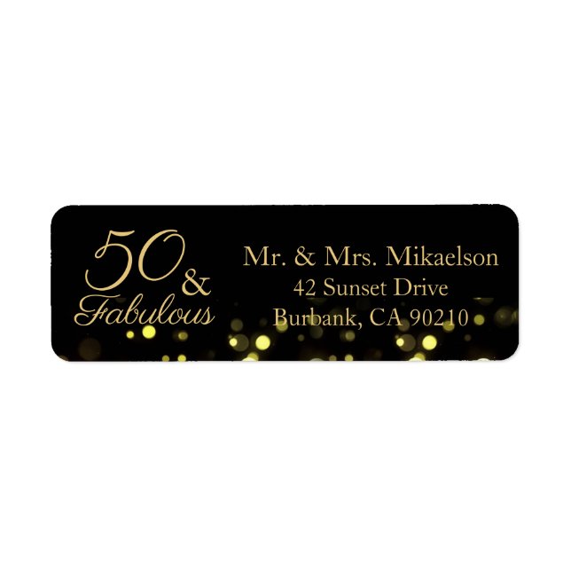 Étiquette 50 et Fabulous Black and Gold Anniversday Adresse (Devant)