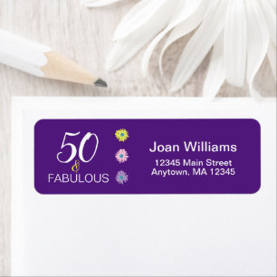 Étiquette 50 et Fabulous Purple Daisy 50e anniversaire retou