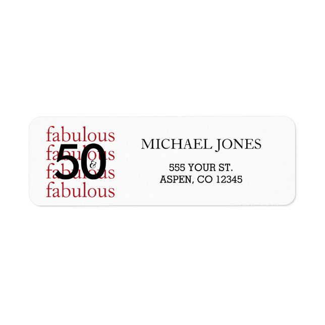 Étiquette 50 & Fabuleux 50e anniversaire Retours d'adresse É (Devant)