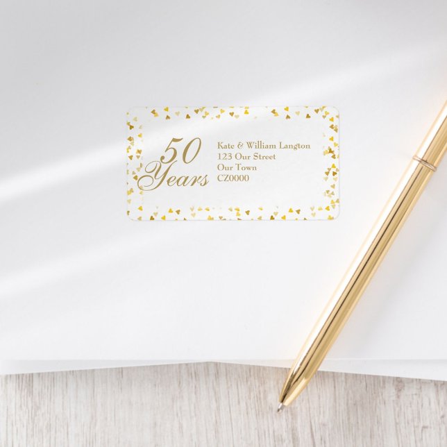 Étiquette 50e anniversaire de Mariage Gold Hearts Adresse (50th Wedding Anniversary Gold Hearts Address Label)