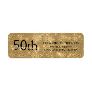 Étiquette 50e anniversaire du Mariage Étincelle noire et or
