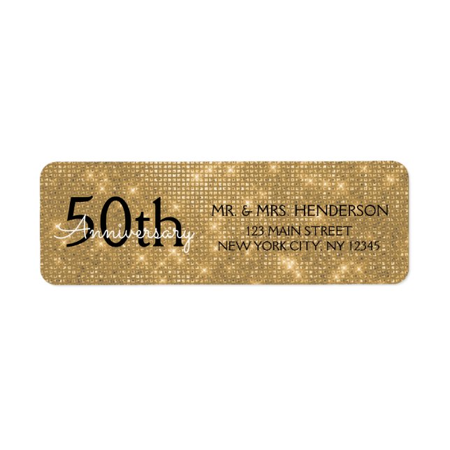 Étiquette 50e anniversaire du Mariage Étincelle noire et or (Devant)