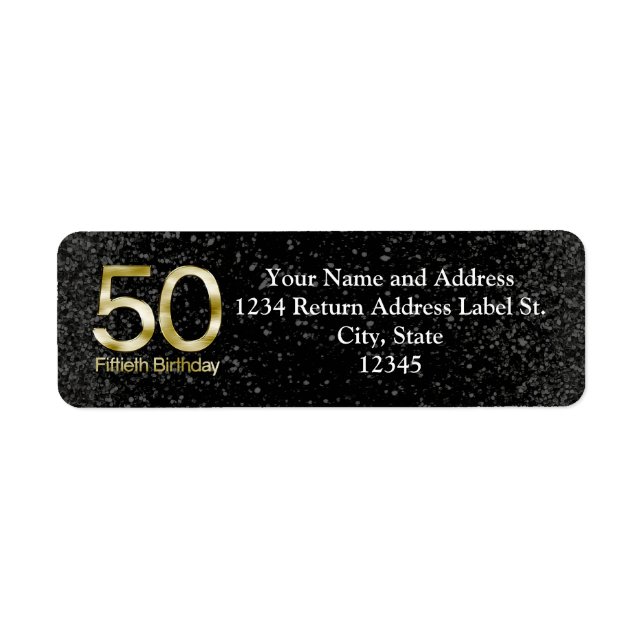 Étiquette 50e anniversaire, Elegant Black Gold Glam (Devant)