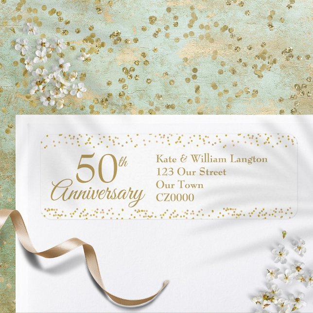 Étiquette 50e Anniversaire Gold Dust Confetti Adresse de ret (50th Anniversary Gold Dust Confetti Return Address Label)