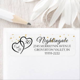 Étiquette 50e anniversaire Script Hearts Monogrammes Initial