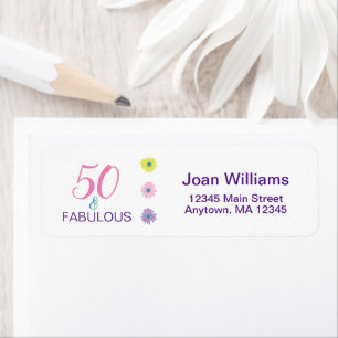 Étiquette 50th Happy Birthday Pink 50 and Fabulous Address