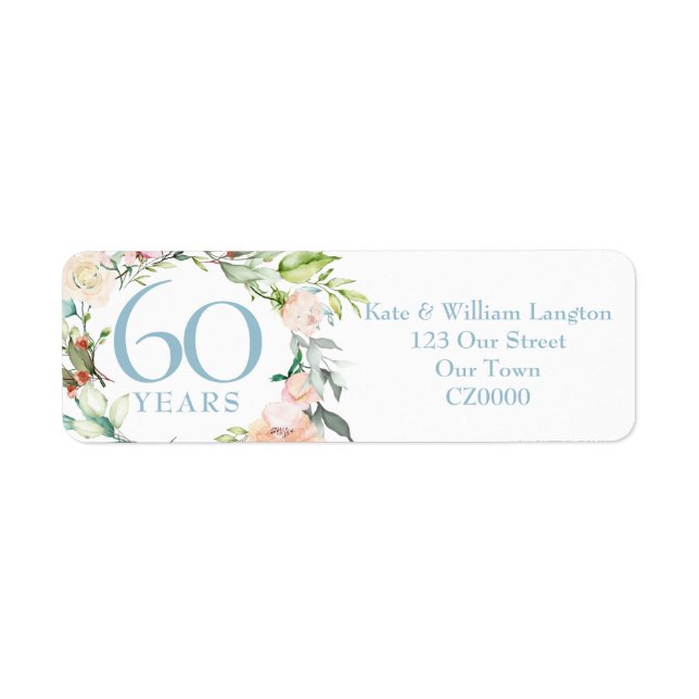 Étiquette 60e anniversaire Roses d'été Adresse de terrain (Devant)