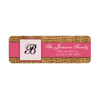 Étiquette .75"x2.25" Adresse de retour Dentelle rose Burlap