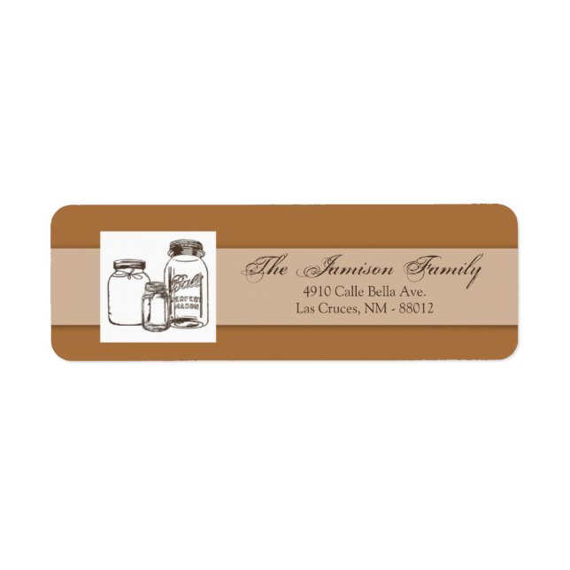 Étiquette .75"x2.25" Adresse de retour Mason Jar Pays Rustiq (Devant)