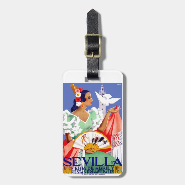 Étiquette À Bagage 1952 Séville Espagne Poster de la Foire d'avril (Devant Vertical)